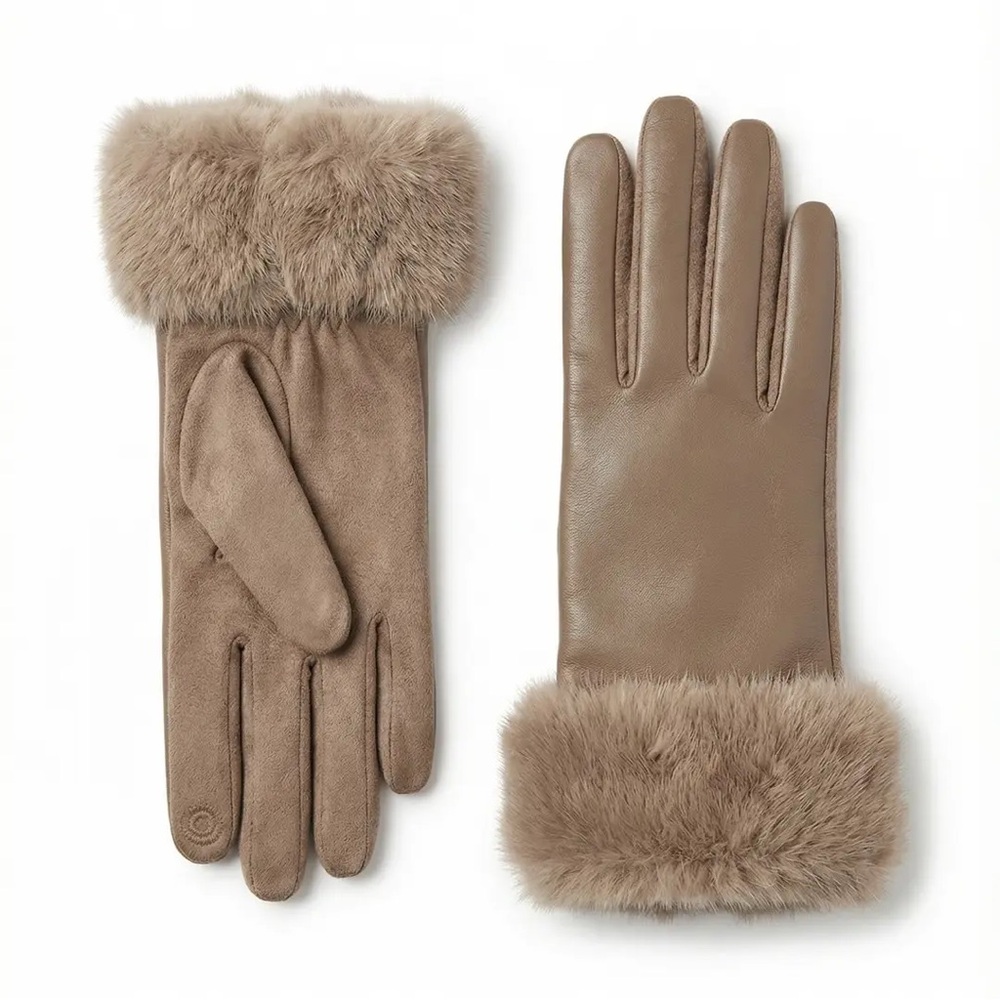 London Fog Women's tan gloves with faux fur cuffs